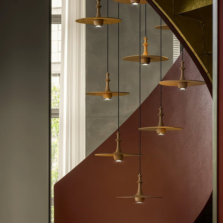 Japandi Rustic Wooden Spin Pendant Light