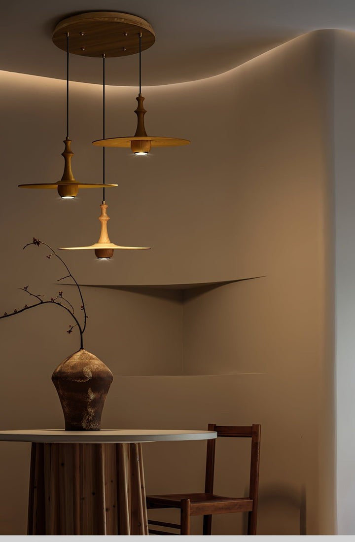 Japandi Rustic Wooden Spin Pendant Light