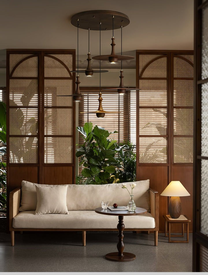 Japandi Rustic Wooden Spin Pendant Light