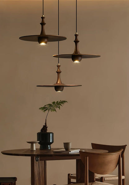 Japandi Rustic Wooden Spin Pendant Light