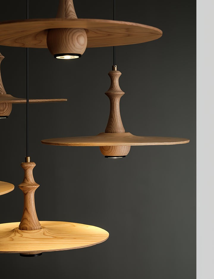 Japandi Rustic Wooden Spin Pendant Light