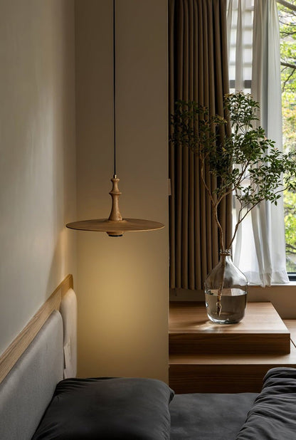 Japandi Rustic Wooden Spin Pendant Light
