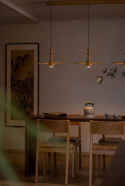 Japandi Rustic Wooden Spin Pendant Light