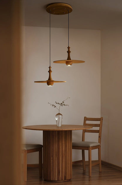 Japandi Rustic Wooden Spin Pendant Light