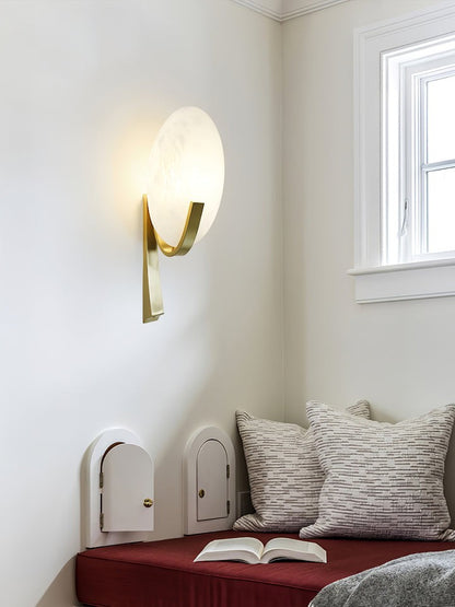 LED Alabaster Marble Wall Sconce with Brass Accents