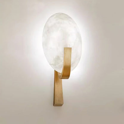 LED Alabaster Marble Wall Sconce with Brass Accents