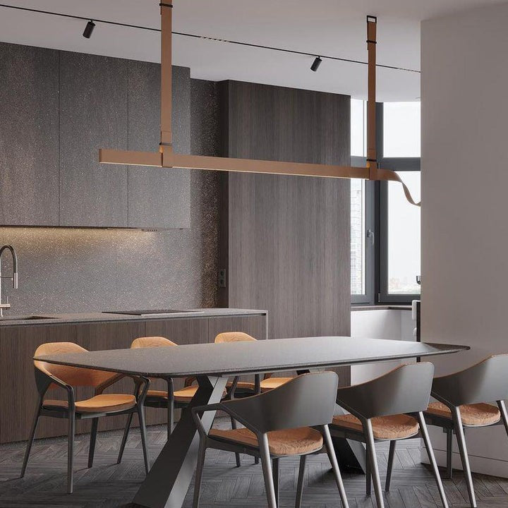 Linear Leather Suspended Pendant Light