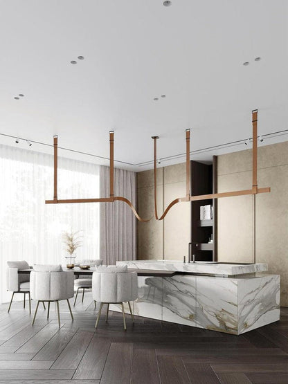 Linear Leather Suspended Pendant Light