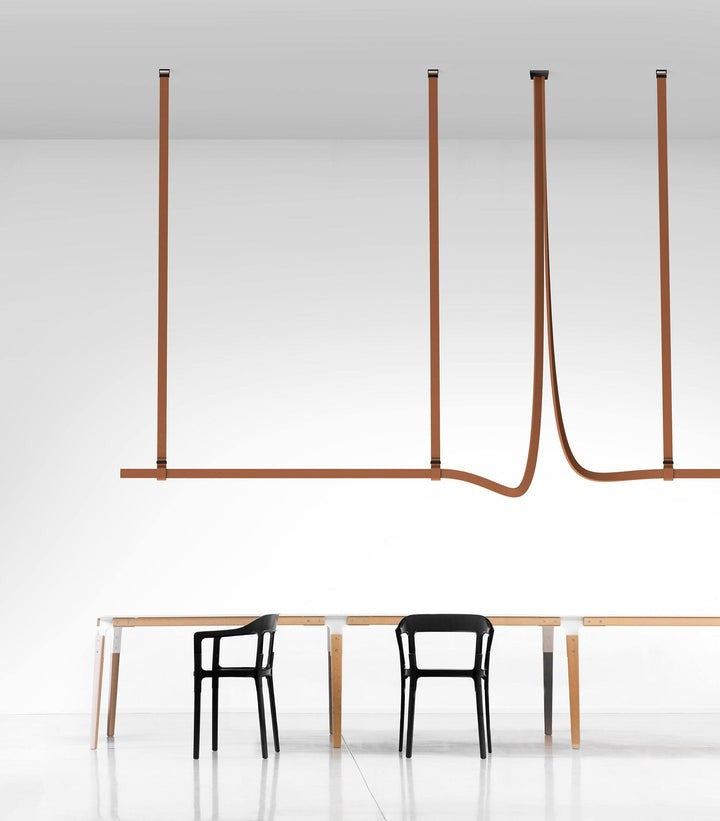 Linear Leather Suspended Pendant Light