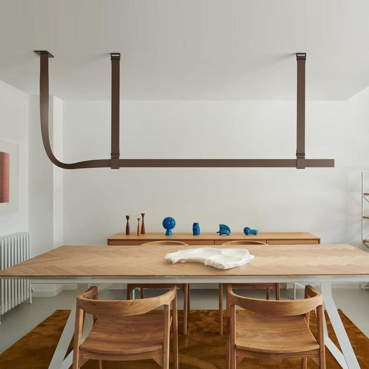 Linear Leather Suspended Pendant Light
