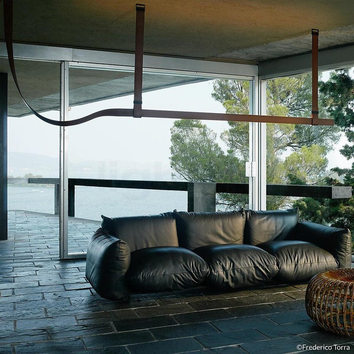 Linear Leather Suspended Pendant Light