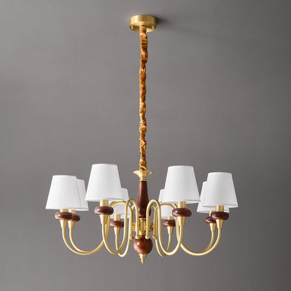 Luxury Wood & Brass Chandelier with Fabric Shades