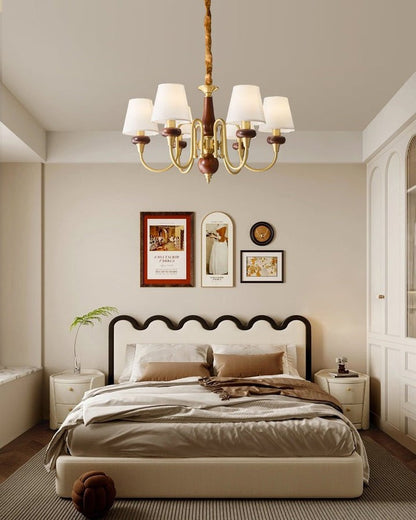 Luxury Wood & Brass Chandelier with Fabric Shades