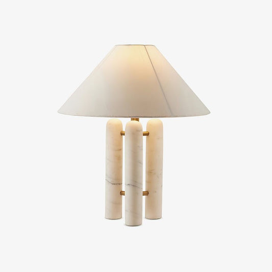 Marble Column Table Lamp with White Silk Shade