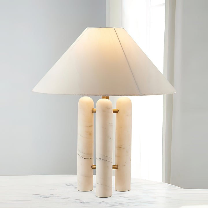 Marble Column Table Lamp with White Silk Shade