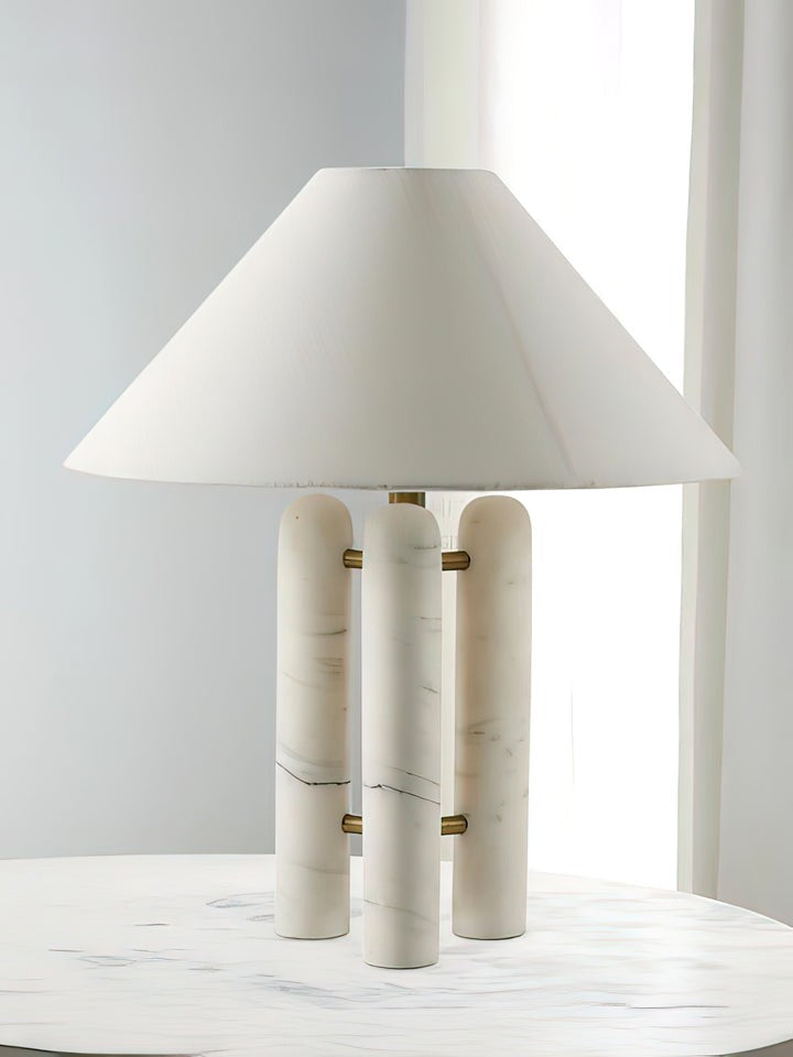 Marble Column Table Lamp with White Silk Shade