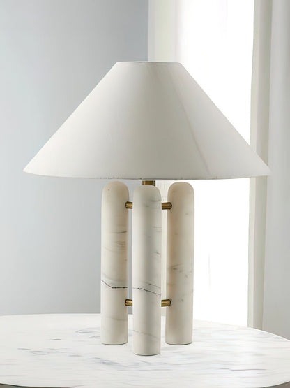 Marble Column Table Lamp with White Silk Shade