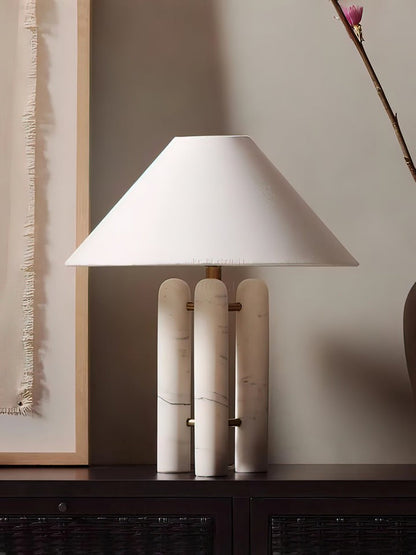 Marble Column Table Lamp with White Silk Shade