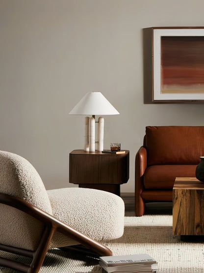 Marble Column Table Lamp with White Silk Shade