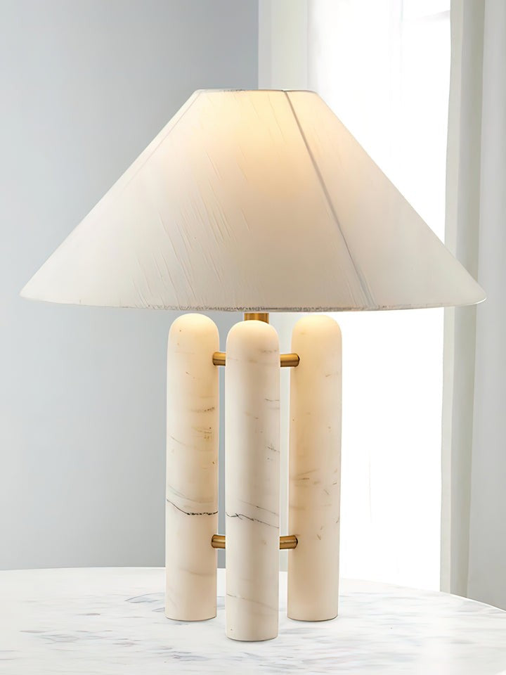 Marble Column Table Lamp with White Silk Shade