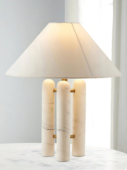 Marble Column Table Lamp with White Silk Shade