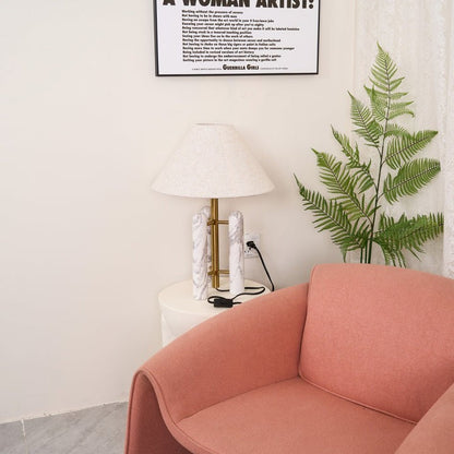Marble Column Table Lamp with White Silk Shade