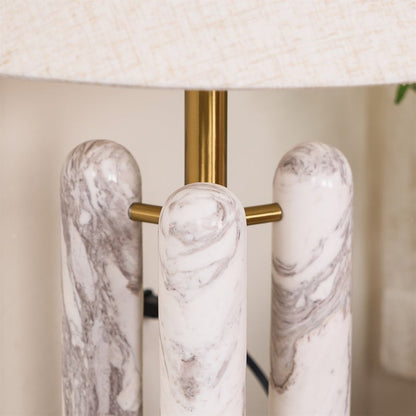 Marble Column Table Lamp with White Silk Shade