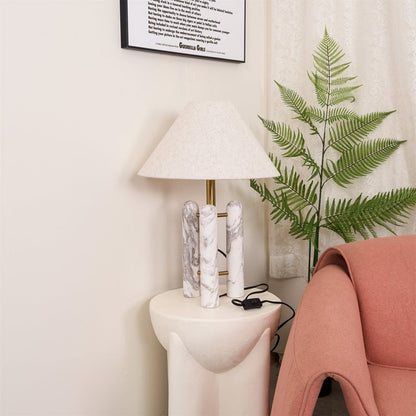 Marble Column Table Lamp with White Silk Shade
