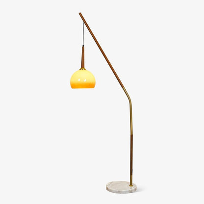 Marbled Iron & Glass Hanging Floor Lamp with Orange Shade