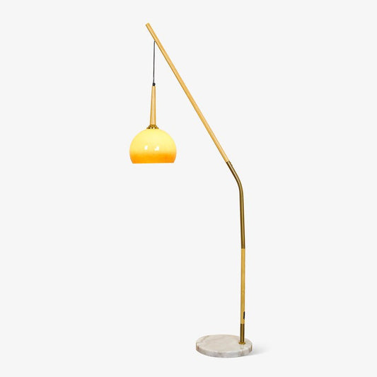 Marbled Iron & Glass Hanging Floor Lamp with Orange Shade