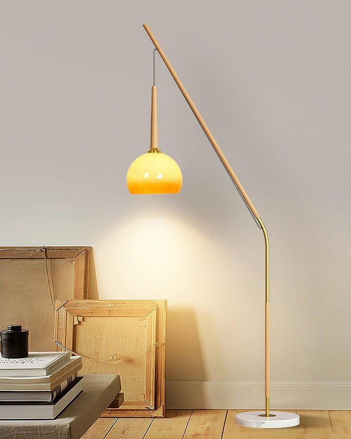 Marbled Iron & Glass Hanging Floor Lamp with Orange Shade