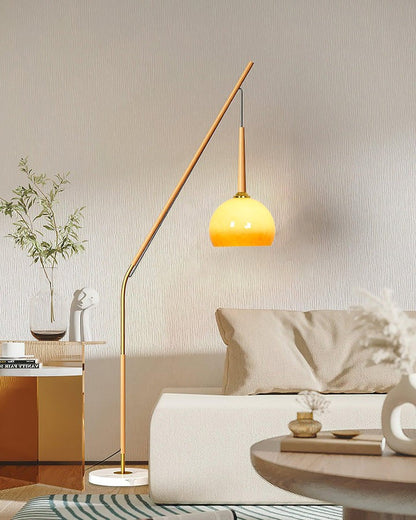 Marbled Iron & Glass Hanging Floor Lamp with Orange Shade