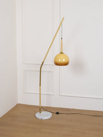 Marbled Iron & Glass Hanging Floor Lamp with Orange Shade