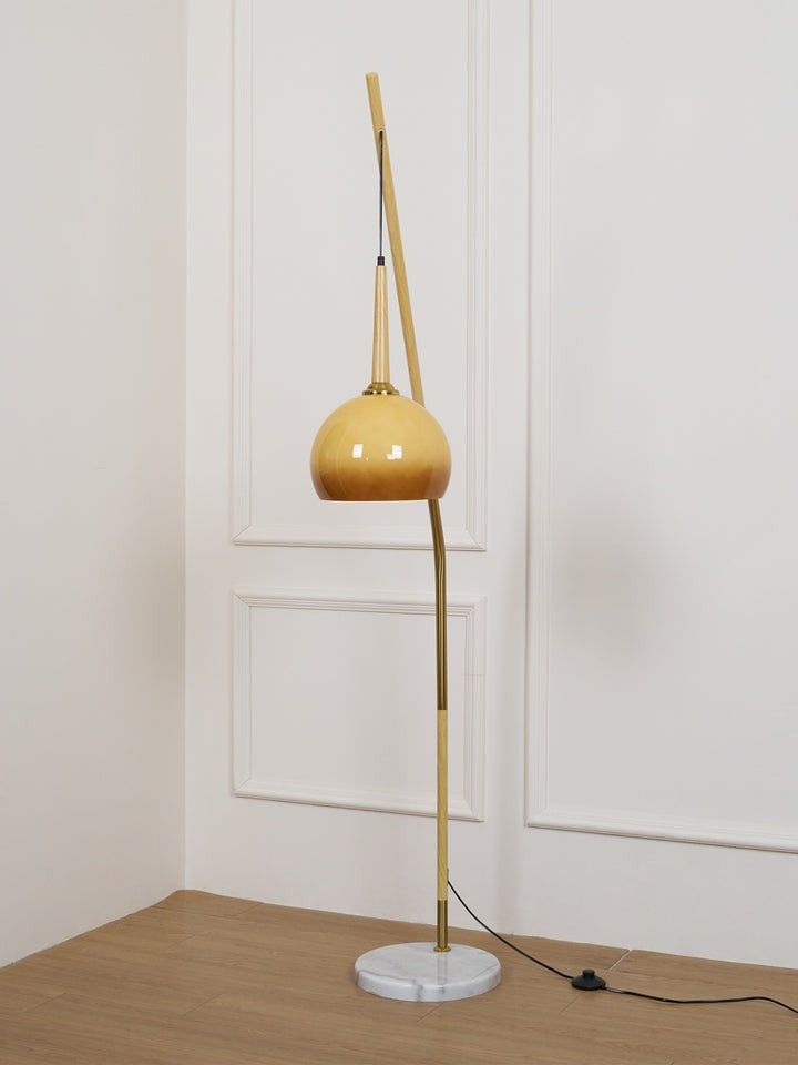 Marbled Iron & Glass Hanging Floor Lamp with Orange Shade