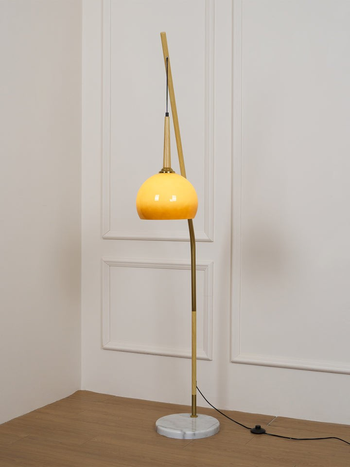 Marbled Iron & Glass Hanging Floor Lamp with Orange Shade