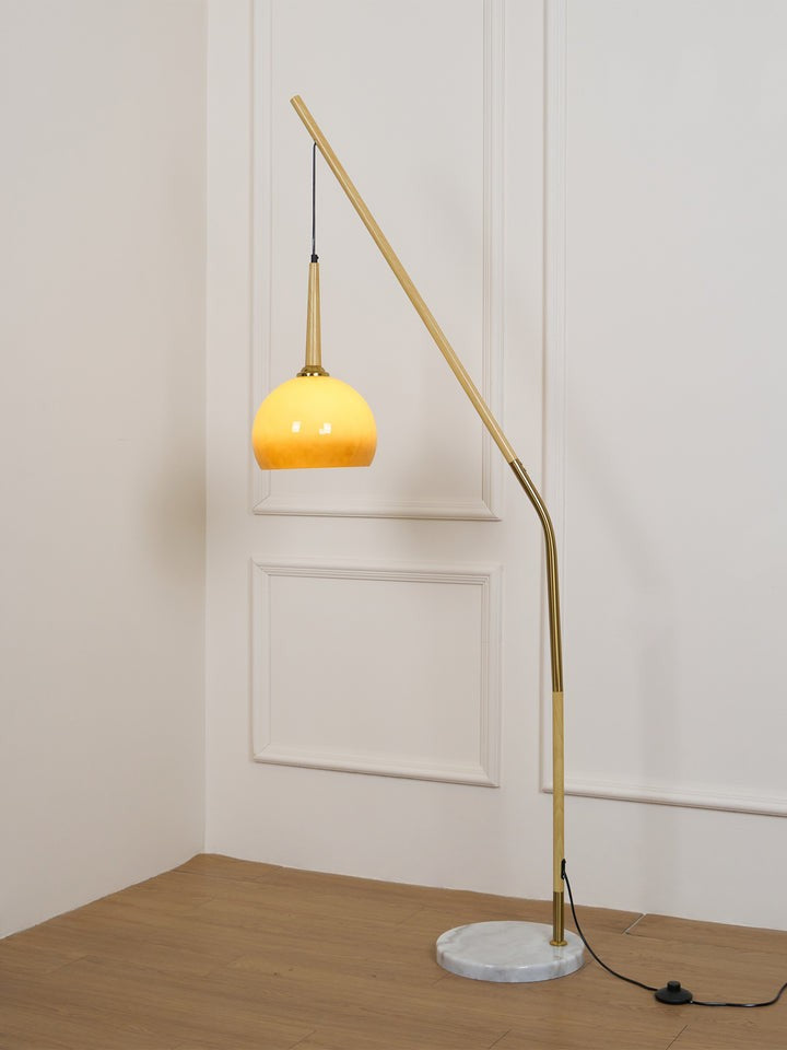Marbled Iron & Glass Hanging Floor Lamp with Orange Shade