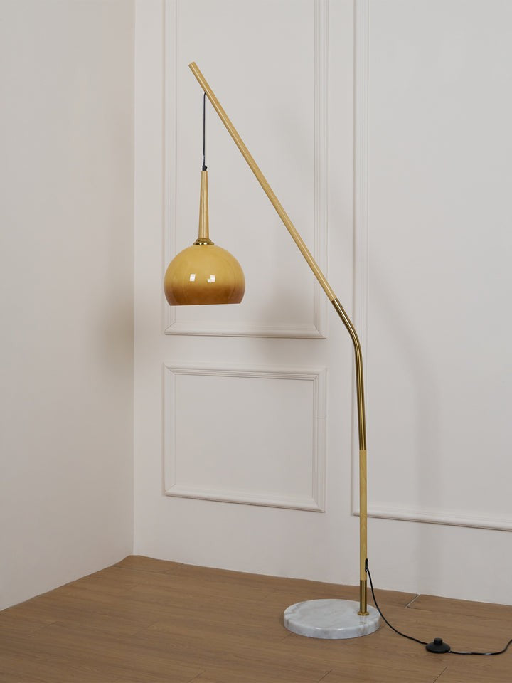 Marbled Iron & Glass Hanging Floor Lamp with Orange Shade