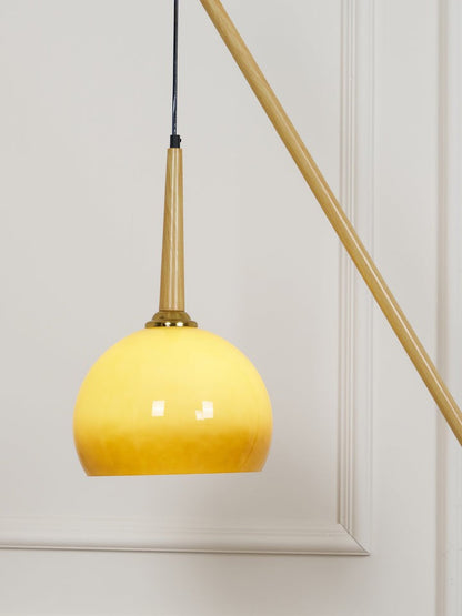 Marbled Iron & Glass Hanging Floor Lamp with Orange Shade