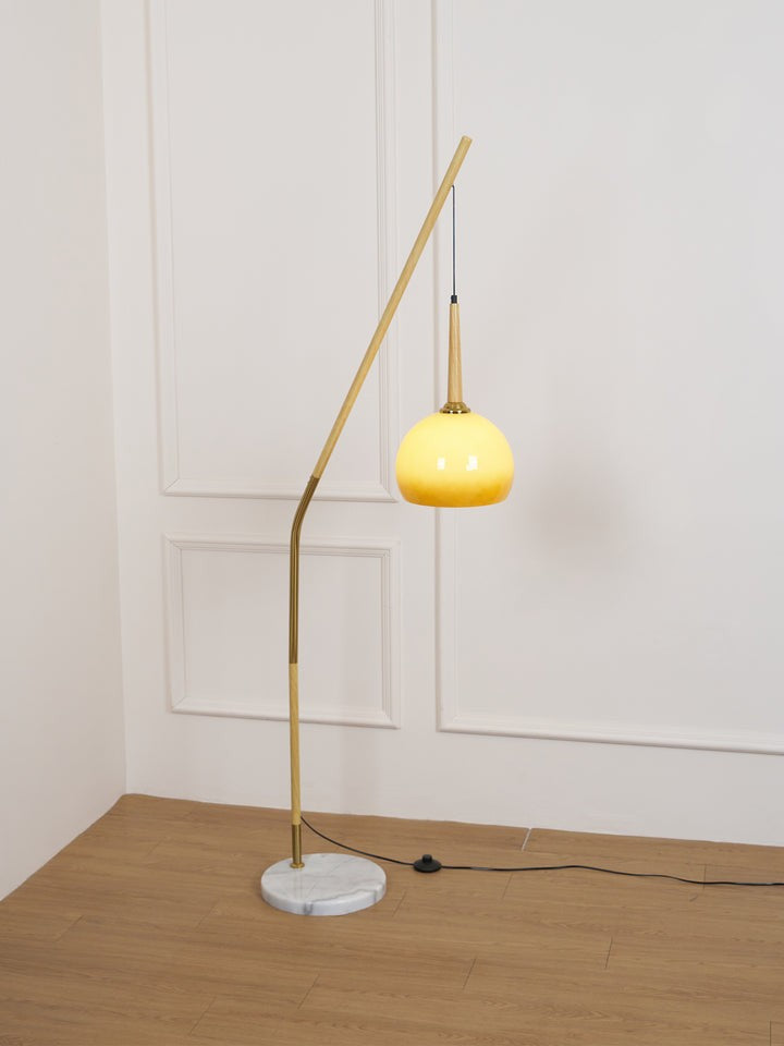 Marbled Iron & Glass Hanging Floor Lamp with Orange Shade