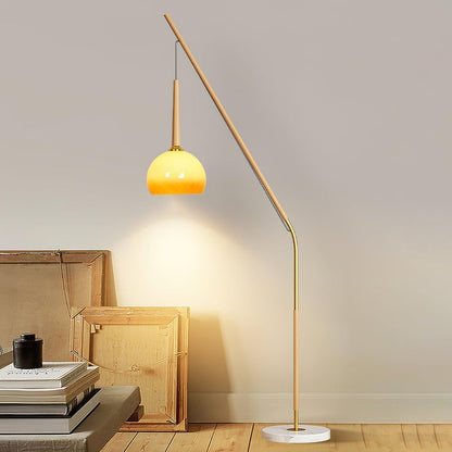 Marbled Iron & Glass Hanging Floor Lamp with Orange Shade