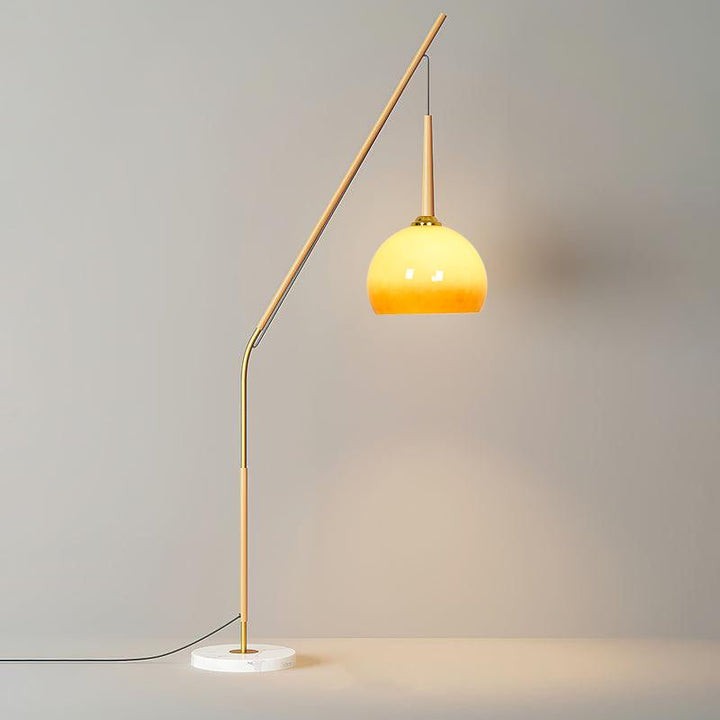 Marbled Iron & Glass Hanging Floor Lamp with Orange Shade