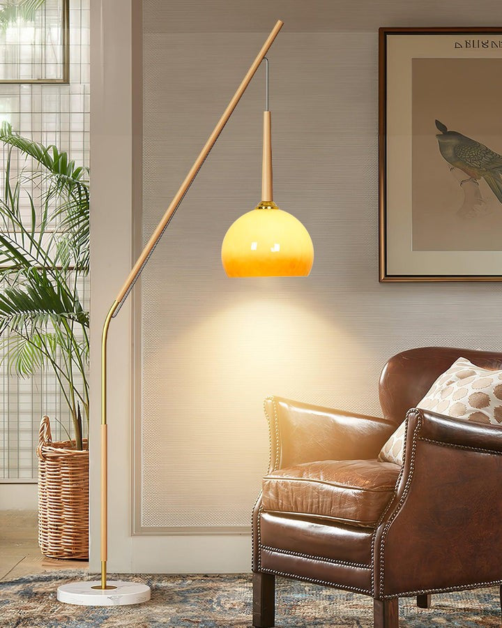 Marbled Iron & Glass Hanging Floor Lamp with Orange Shade