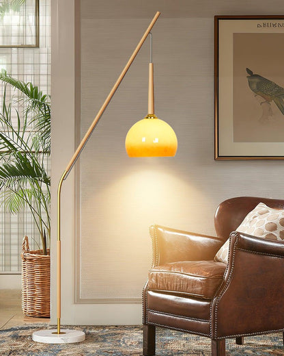 Marbled Iron & Glass Hanging Floor Lamp with Orange Shade