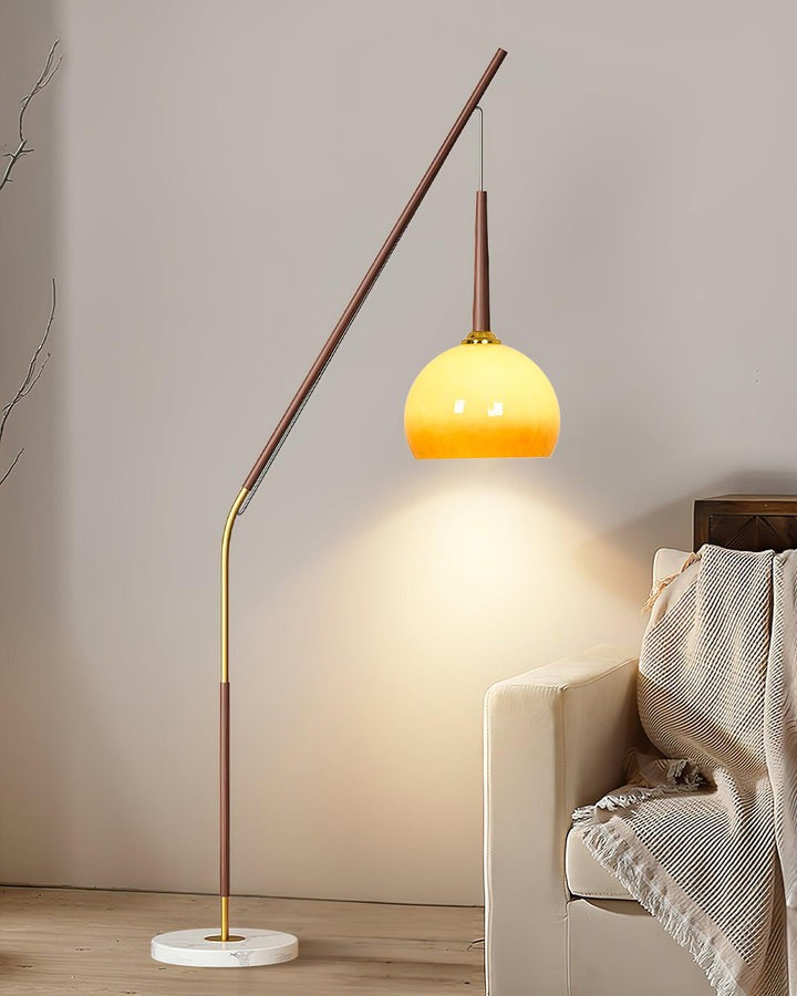 Marbled Iron & Glass Hanging Floor Lamp with Orange Shade
