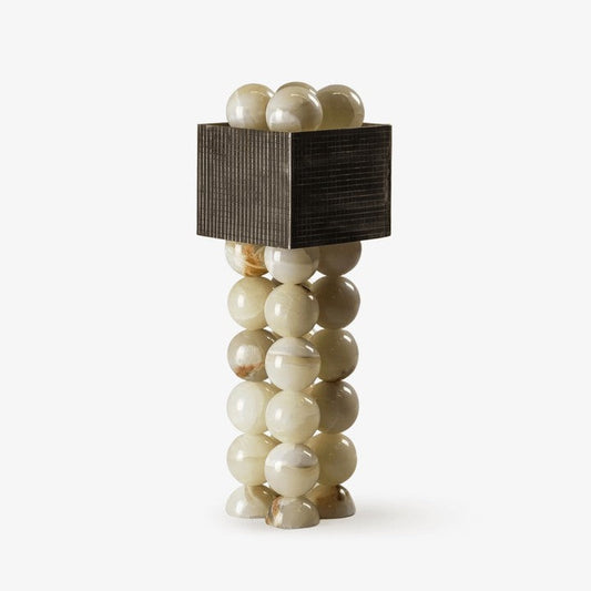 Marble-Inspired Jade Sphere Table Lamp with White Shade