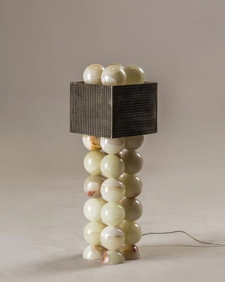 Marble-Inspired Jade Sphere Table Lamp with White Shade
