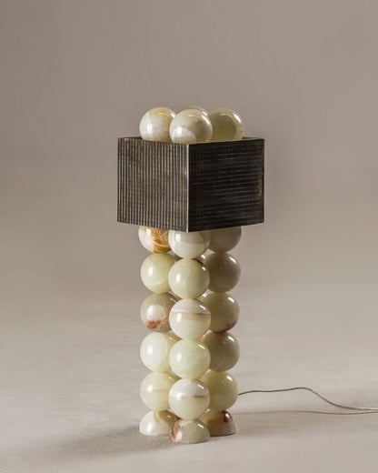 Marble-Inspired Jade Sphere Table Lamp with White Shade