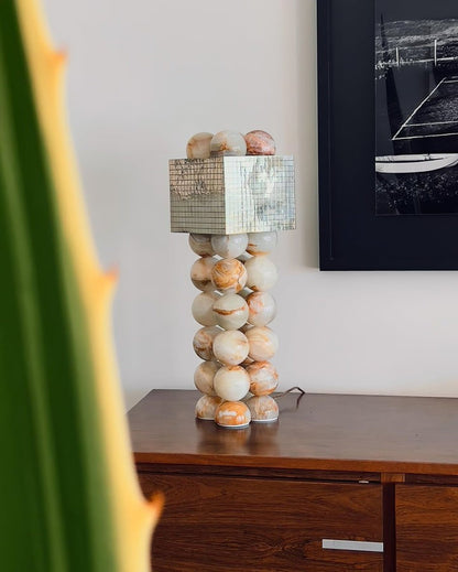 Marble-Inspired Jade Sphere Table Lamp with White Shade