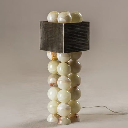 Marble-Inspired Jade Sphere Table Lamp with White Shade