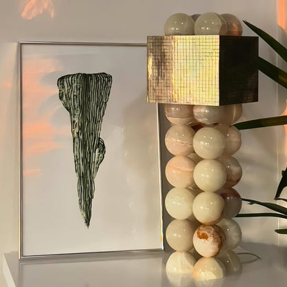 Marble-Inspired Jade Sphere Table Lamp with White Shade